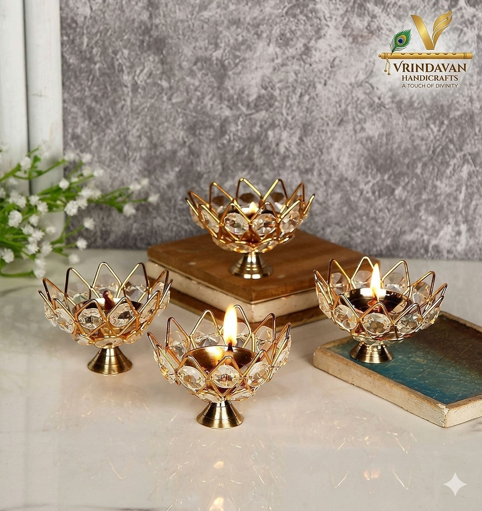 Thumbnail: Vrindavan Handicrafts - Brass Small Kamal Deep Jyoti Oil Lamp | Pack of 4