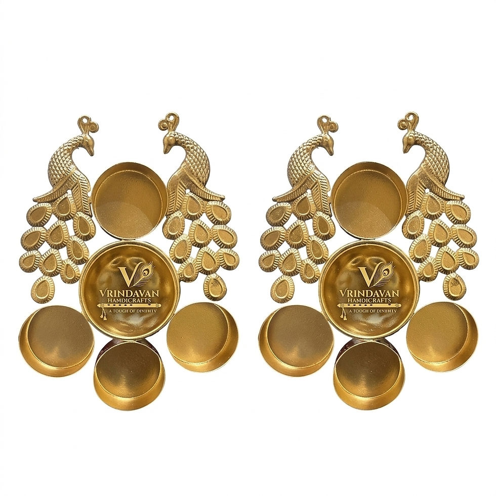 Thumbnail: Vrindavan Handicrafts - Royal Twin Peacock Brass Urli with 4 Integrated Diyas