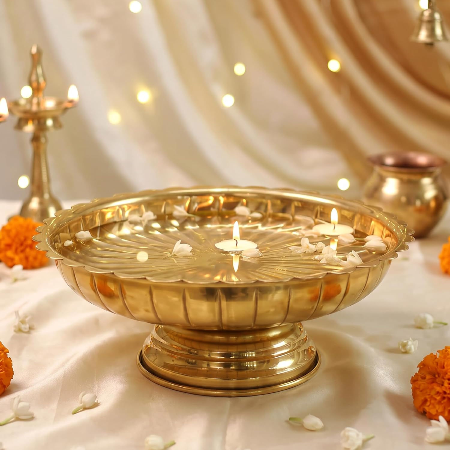 12.5 inch Metal Lotus Design Urli Bowl