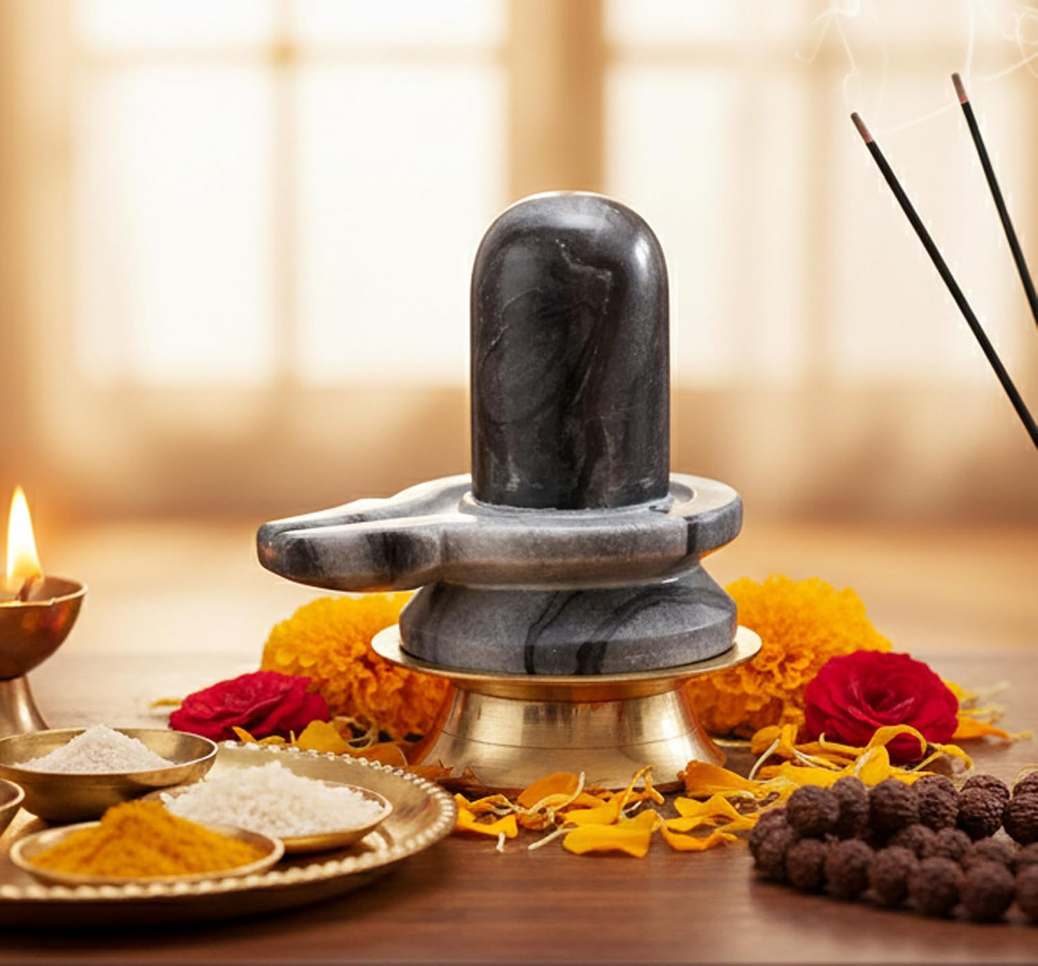 Marble Stone Shiva Lingam Shiv Ling Idol Murti for Daily Pooja (3.5" Height)