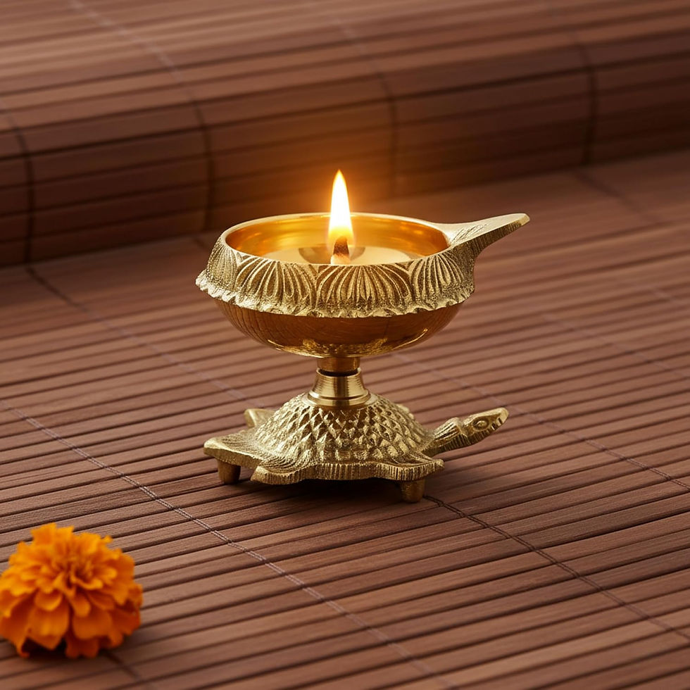 Thumbnail: Brass Diya Oil Puja Lamp Engraved Design Dia with Turtle Base 
