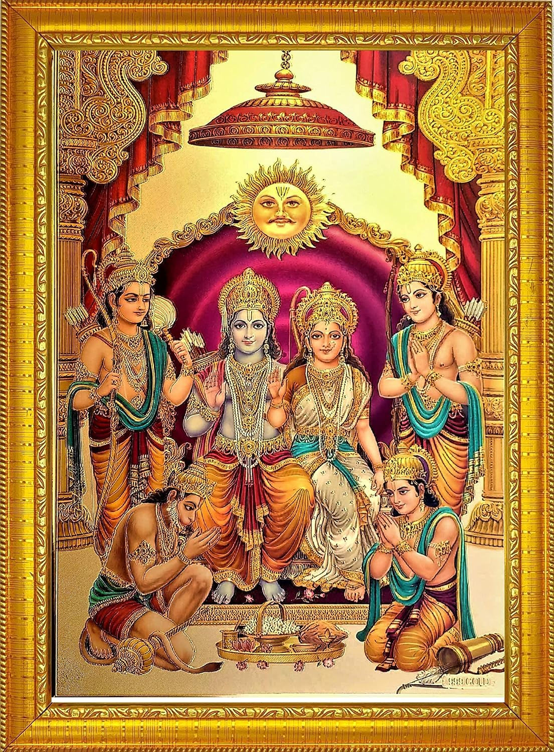 Lord Shri Ram, Laxman, Sita and Hanuman Hindu God Wooden Photo Frame | 23x32cm