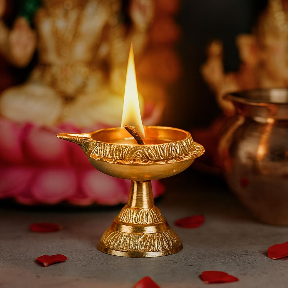 Thumbnail: Vrindavan Handicrafts - Pure Brass Kuber Diya with Stand Akhand Deepak 