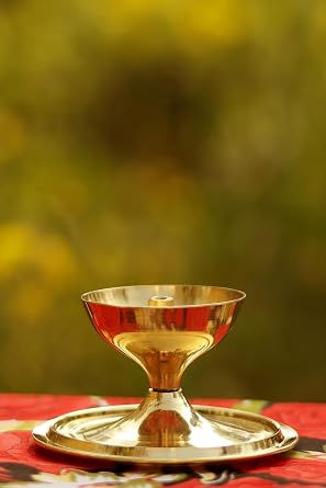 Thumbnail: Vrindavan Handicrafts - 4.8 inch Brass and Glass akhand deep Diya with Cover