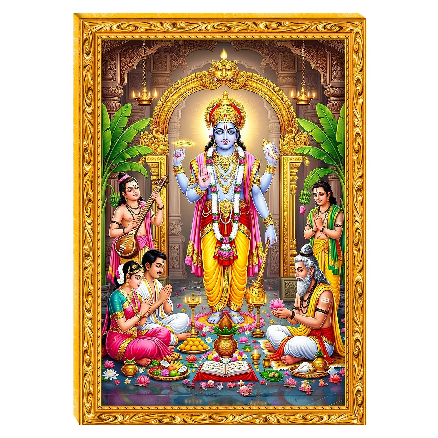 Satyanarayan Bhagwan Vishnu Ji Photo Frame 4x6 Inch with Premium Golden Frame
