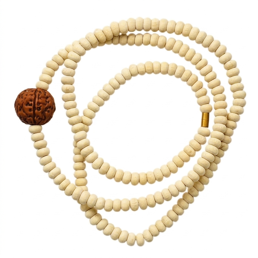 Premium 1-Round Tulsi Kanthi Mala with Natural Rudraksha