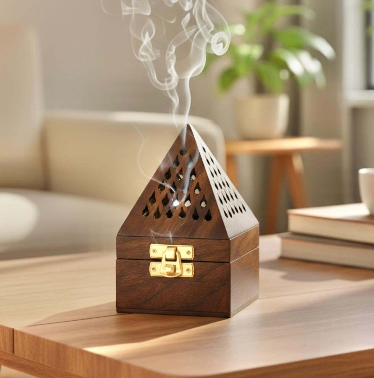 Wooden Pyramid Shape Incense Box Hoder Stand