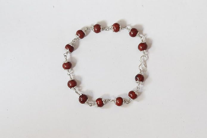 Thumbnail: 8mm Silver Capped Natural Red Chandan Bracelet 