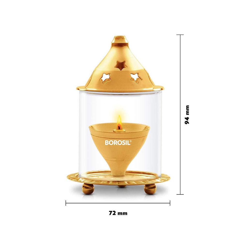 Thumbnail: Vrindavan Handicrafts -Borosil Small Size Akhand Diya Decorative Brass Oil Lamp 