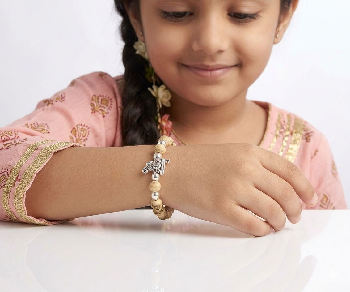 Natural Tulsi Bead Bracelet with Krishna ji Charm