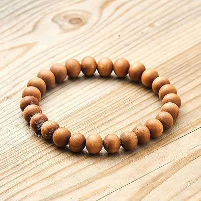 Thumbnail: 8mm Chandan Round Beads Handmade Elastic Stretchable Bracelet