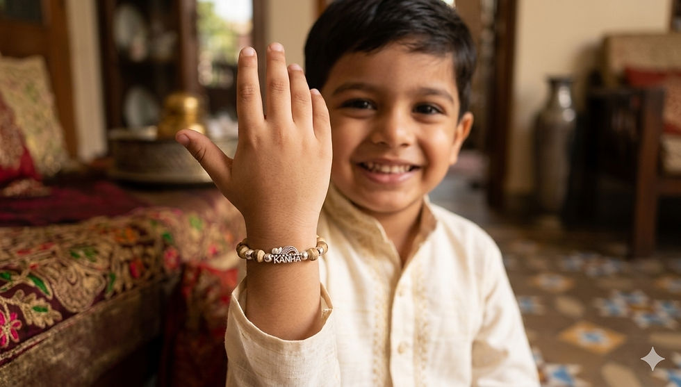 Thumbnail: Natural Tulsi Bead Bracelet with Krishna ji Name Charm