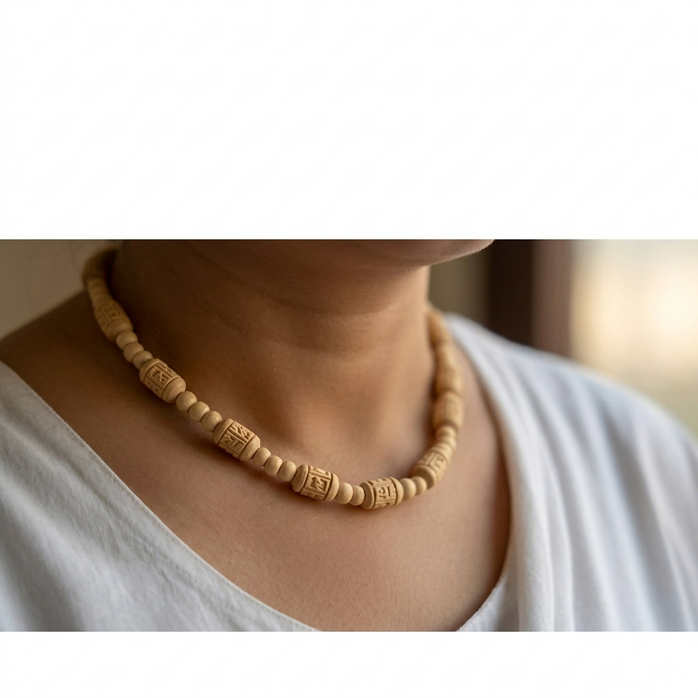 Thumbnail: Vrindavan Handicrafts - Radha Engraved Tulsi Kanthi Mala (1 Round)