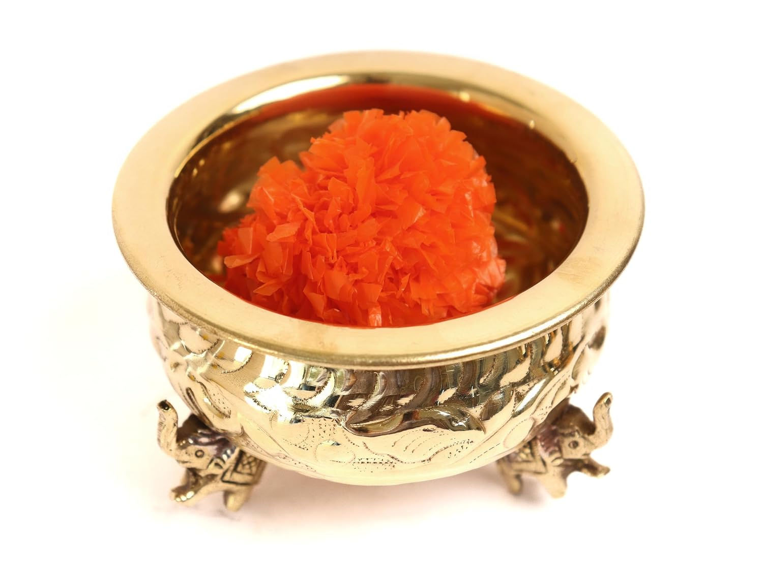 4 inch Traditional Aluminium Design Urli Bowl with Elephant Design Stand