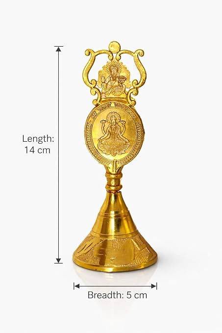 Thumbnail: Traditional Handcrafted Temple Bell with Goddess Lakshmi Motif | H 14cm x  W 5cm