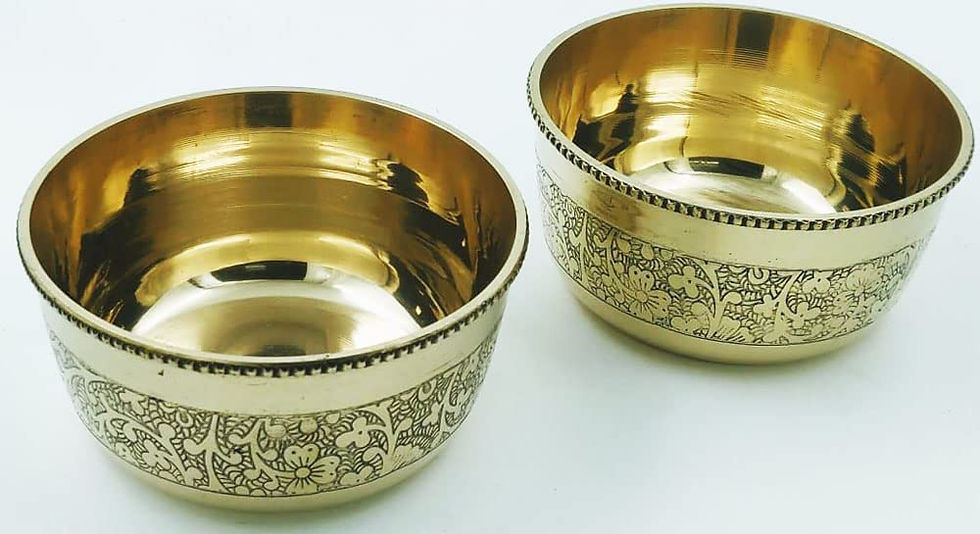 Thumbnail: Brass Golden Big Bowl Set (200 ml) with Embossed Design – Set of 2