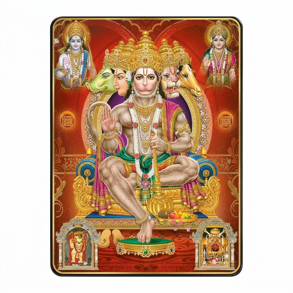Panchmukhi Hanuman Framed Acrylic Glass Painting 14 inch x 11 inch
