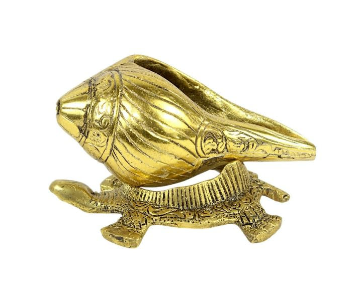 Thumbnail: Gold Finish Metal Shankh Conch with Stand