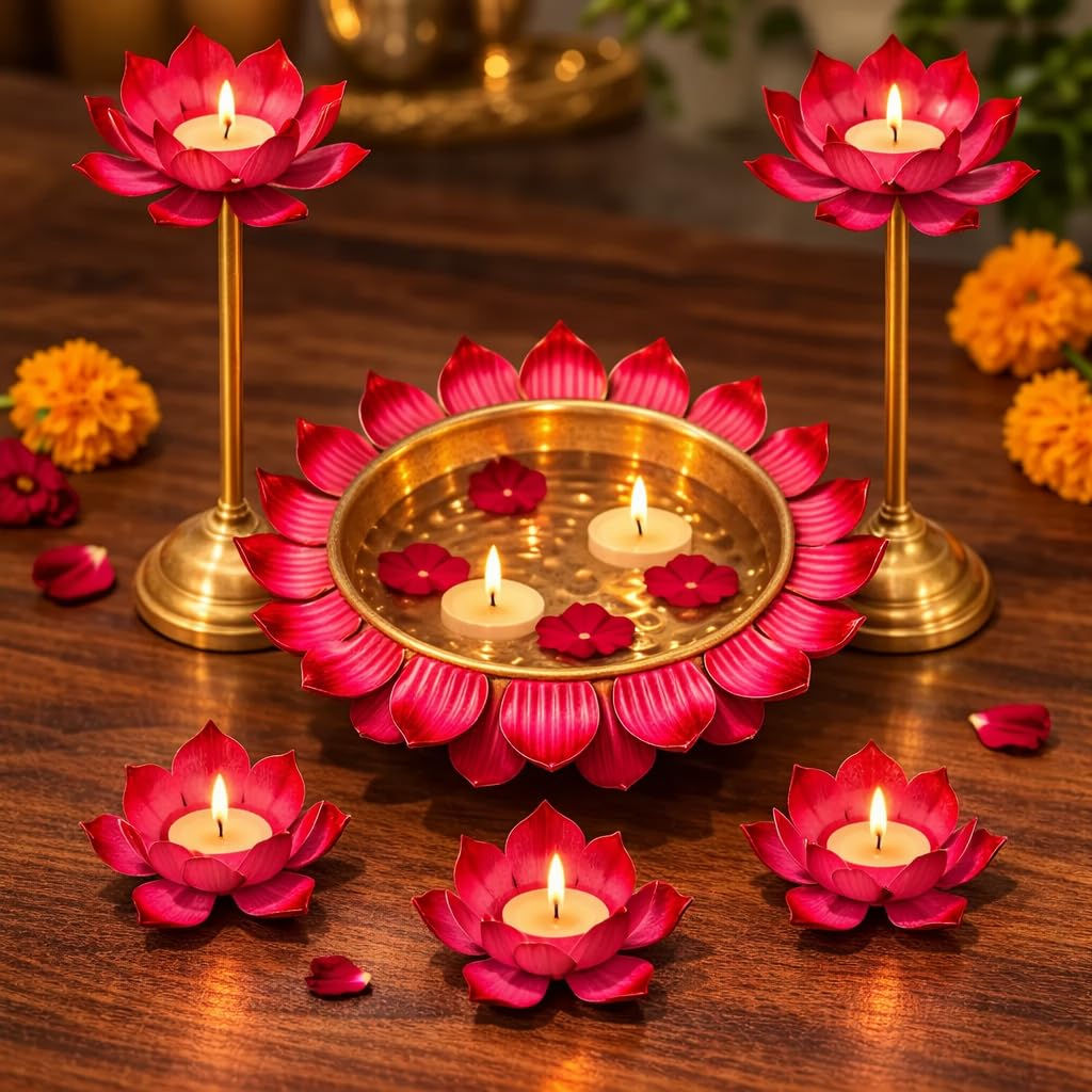 12 Inch Lotus Metal Urli Bowl | Set of 2