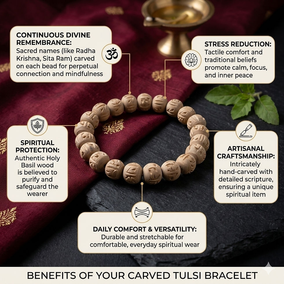 Thumbnail: Natural Tulsi Bead Bracelet with Radha Krishna Sita Ram Engraved