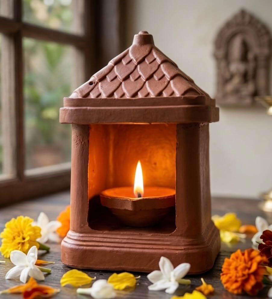 Handmade Terracotta Clay Diya for Puja, Tulsi Kyara, Balcony, 15 x 10 CM