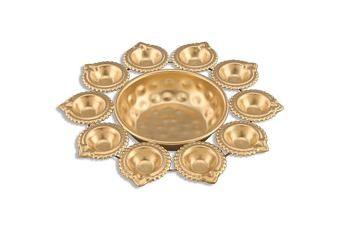10 inch Antique Round Traditional 10 Diya Urli Bowl