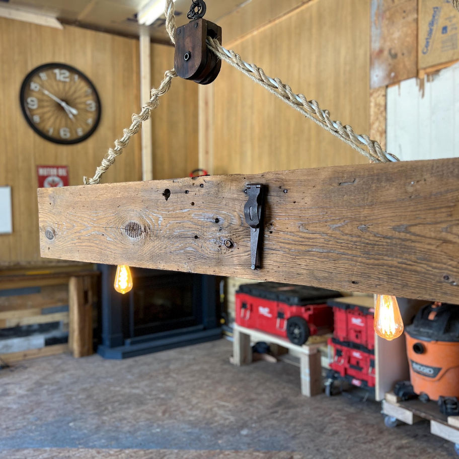 Rustic wood beam chandelier lighting