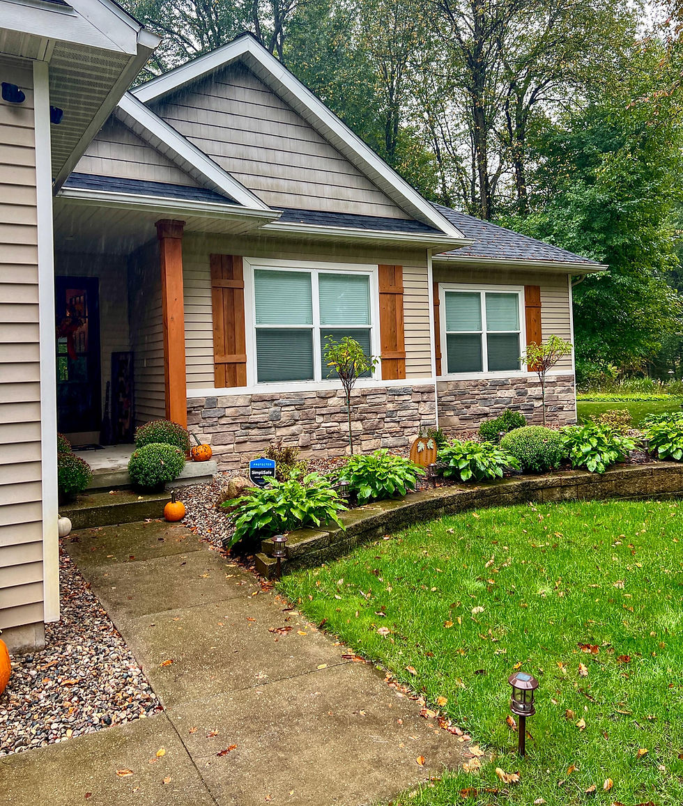 House exterior with stone and wood accents