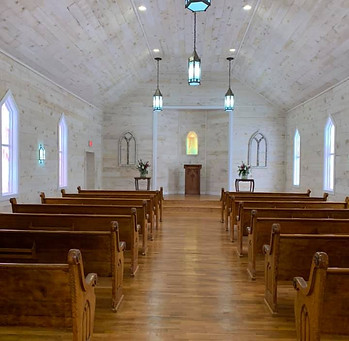 wedding chapel interior with pews