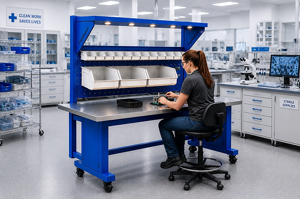 BENCH STATION WITH UPRIGHT AND PERSON Med lab .PNG