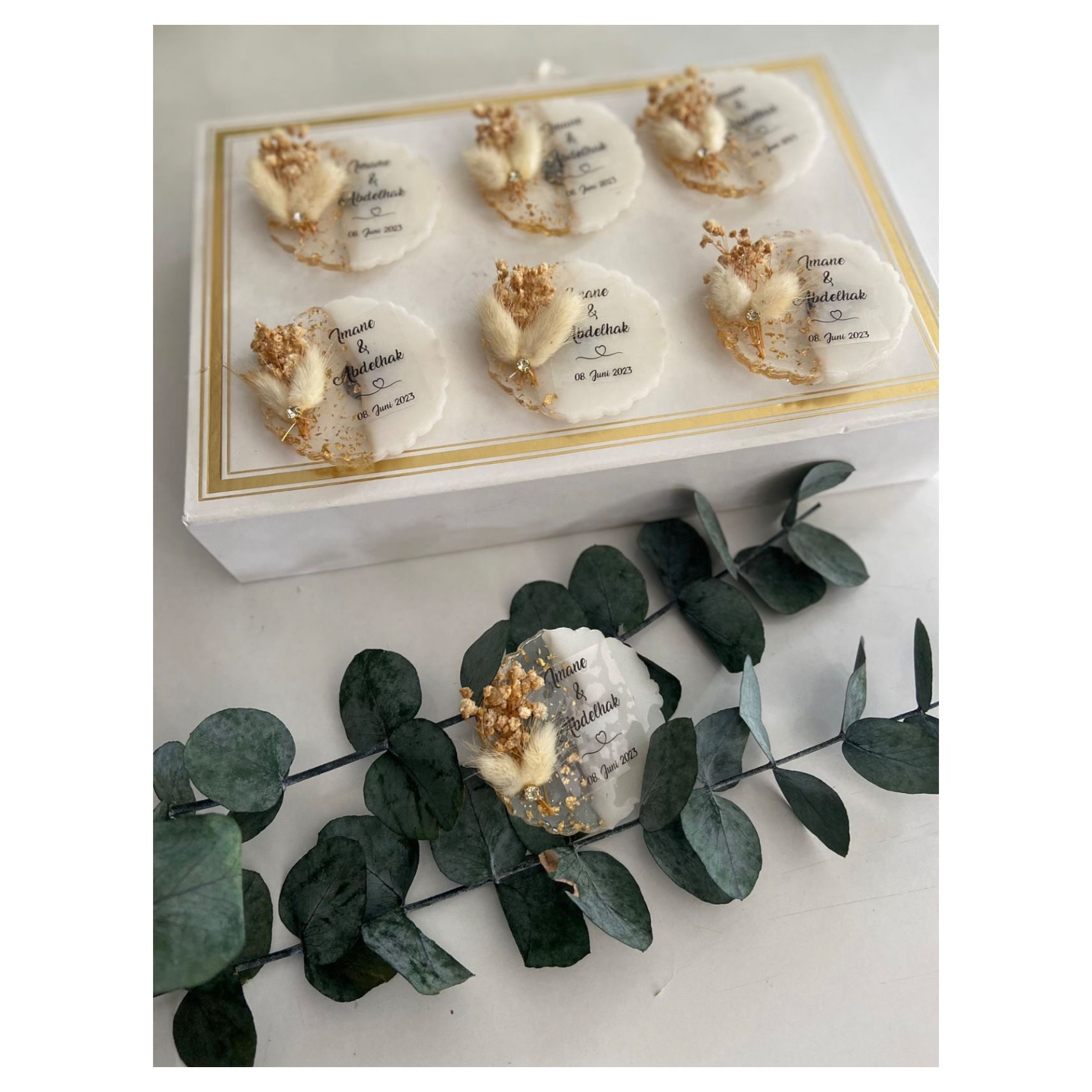 Magnets époxy torsadé avec fleurs séchées