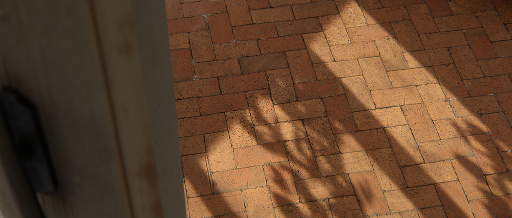 Image of brick pavers with tree casting shadows. Image by The Lumion Collective
