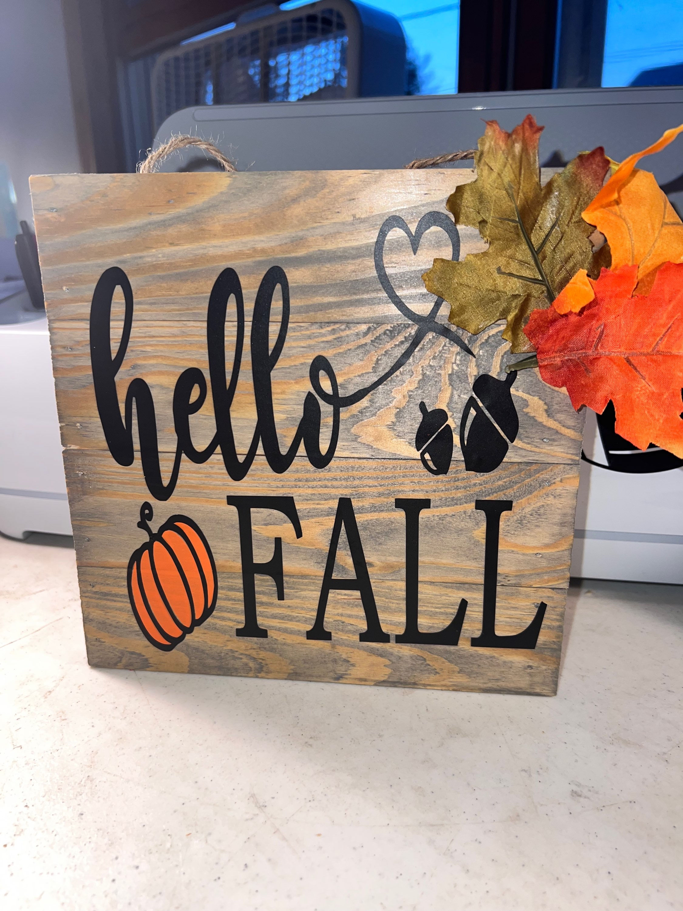 Hello FALL wood panel sign or table decoration