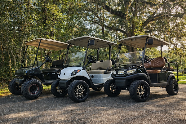 Golf carts in a wooded setting.png