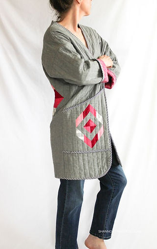 gray quilt coat with embellished pockets