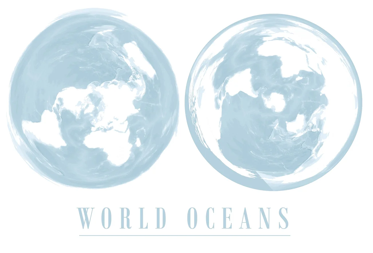 A map showing ocean depth viewed from the North & South poles