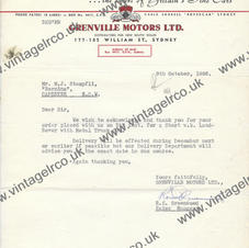 1956 Grenville Motor, Land Rover Order