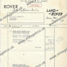 1956 Grenville Land Rover Invoice