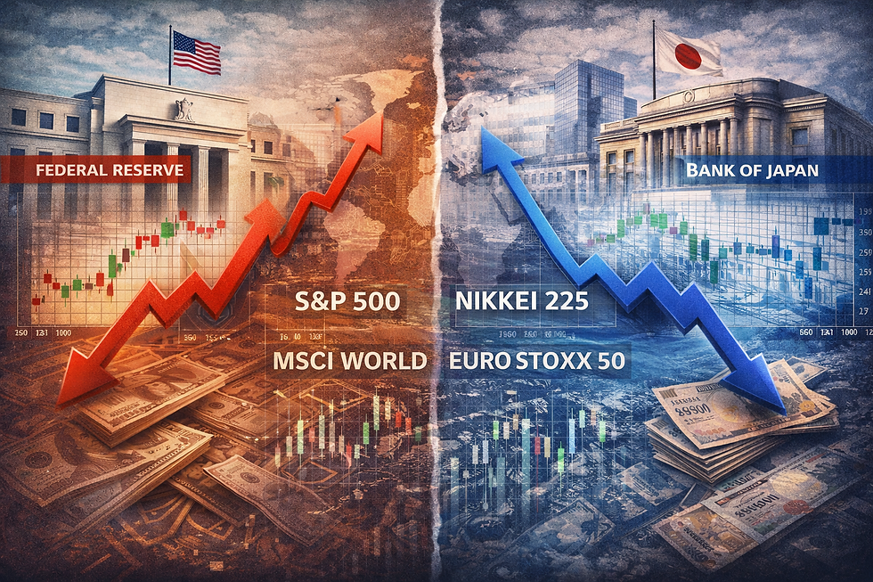 How divergence between Federal Reserve policy and Bank of Japan stance is driving volatility across global equity indices
