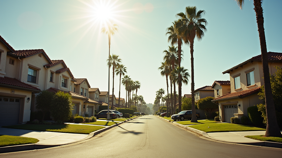 Wide angle view of a sunny San Diego neighborhood