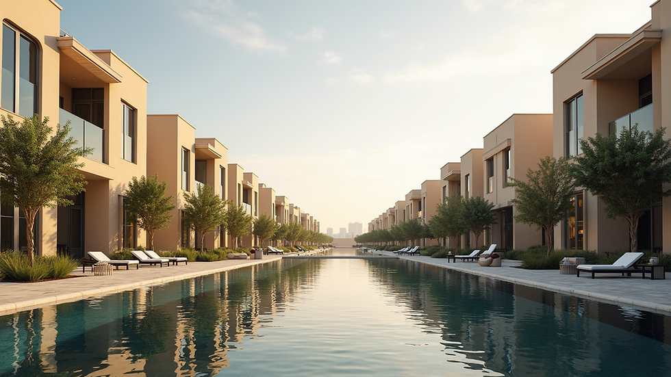 Eye-level view of spacious Verdana Townhouses in Dubai's investments park