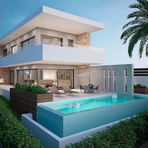Palma - Bonanova: Concrete-solid wood hybrid with sea views and privacy