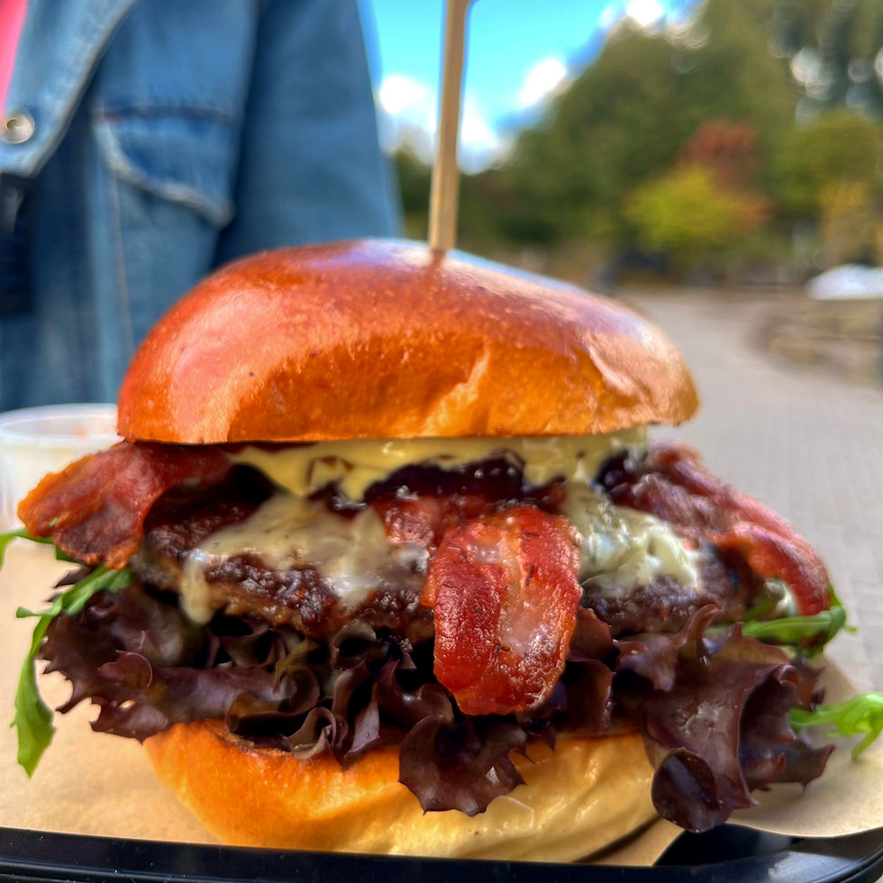 Close-up of the Blue Cheese Bacon Burger at Burger Base