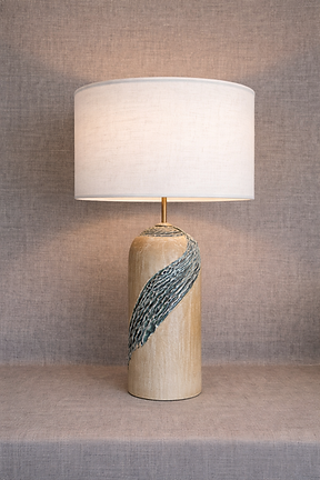 Lampe en céramique artisanale en grès - émail texturé bleu