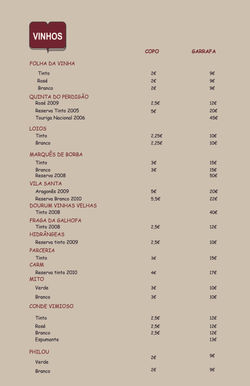 Menú de Vinhos para o _BarLerDevagar