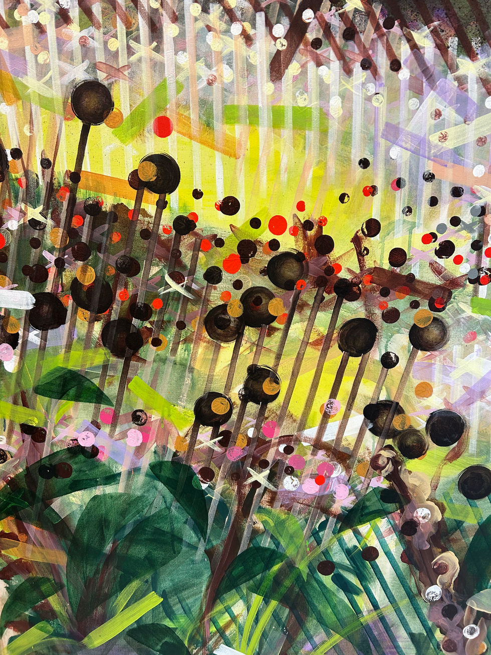 Artist Julia Kaiser Garden painting vibrant colouring red dots