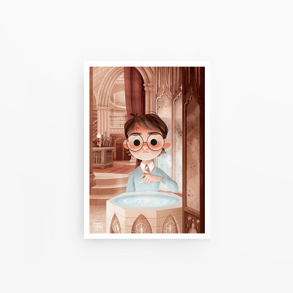 Affiche A4 Harry Potter, Pensieve, Vous-savez-Qui, Dumbledore Pensine, design Emma Sanchez, Amay Sancha