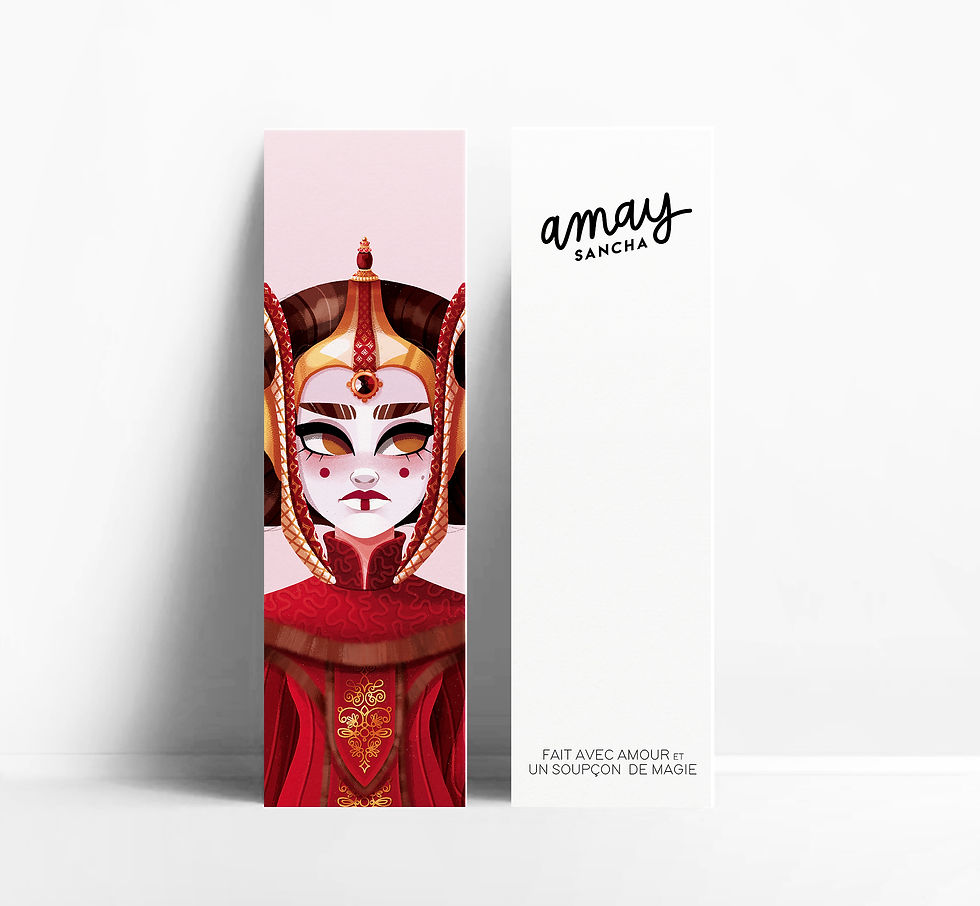 Marque-pages papier, bookmark Reine Amidala, Queen Padmé, Star Wars 1 : The Phantom Menace, design Emma Sanchez, Amay Sancha