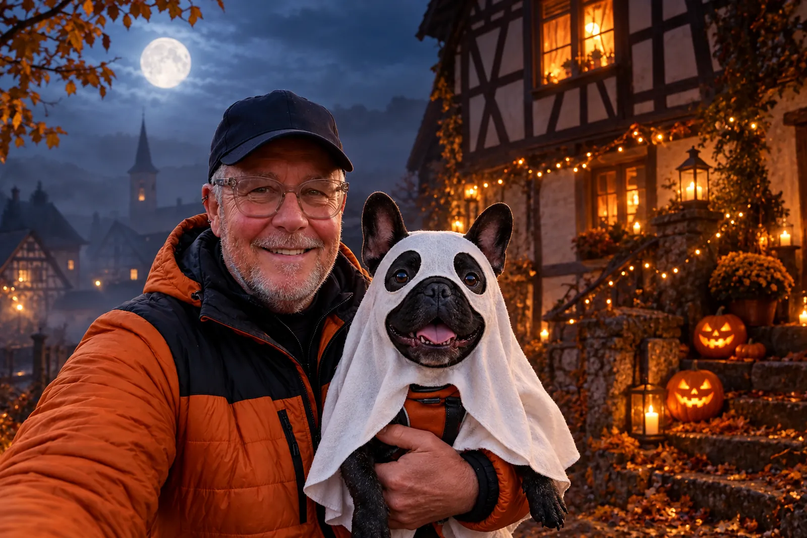 Geisternacht im Heckengäu: Harry und Buddy in der Halloween-Nacht, Buddy im Gespensterkostüm