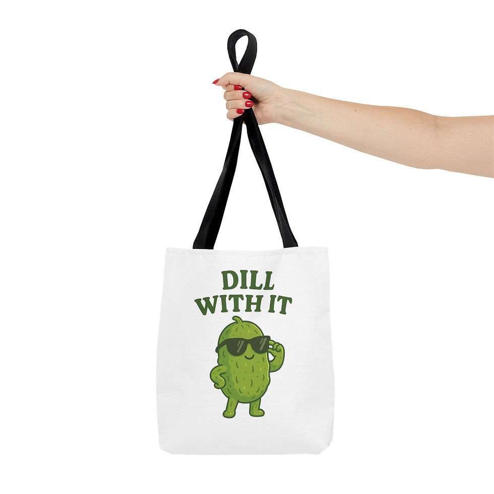 Thumbnail: Dill With It Tote Bag, Funny Pickle Pun Bag, Cute Cartoon Grocery Tote